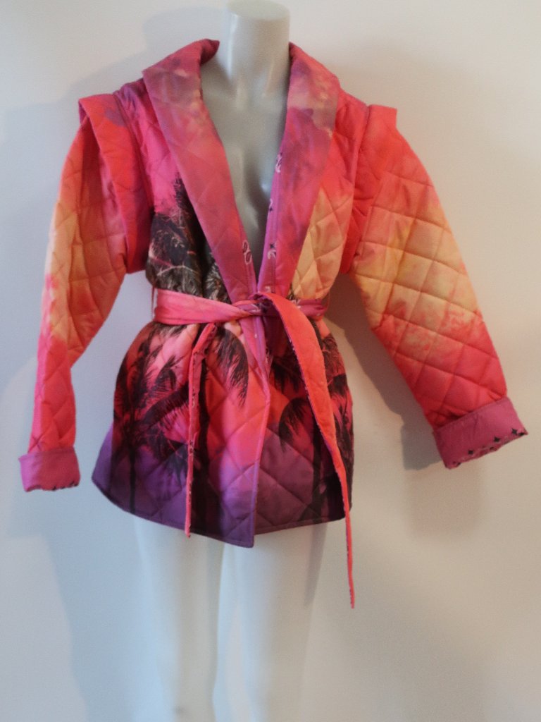 Nwt Tina Demel Pink Palm Tree Bandana (Item-8) Reversible Quilt Vest Jacket S